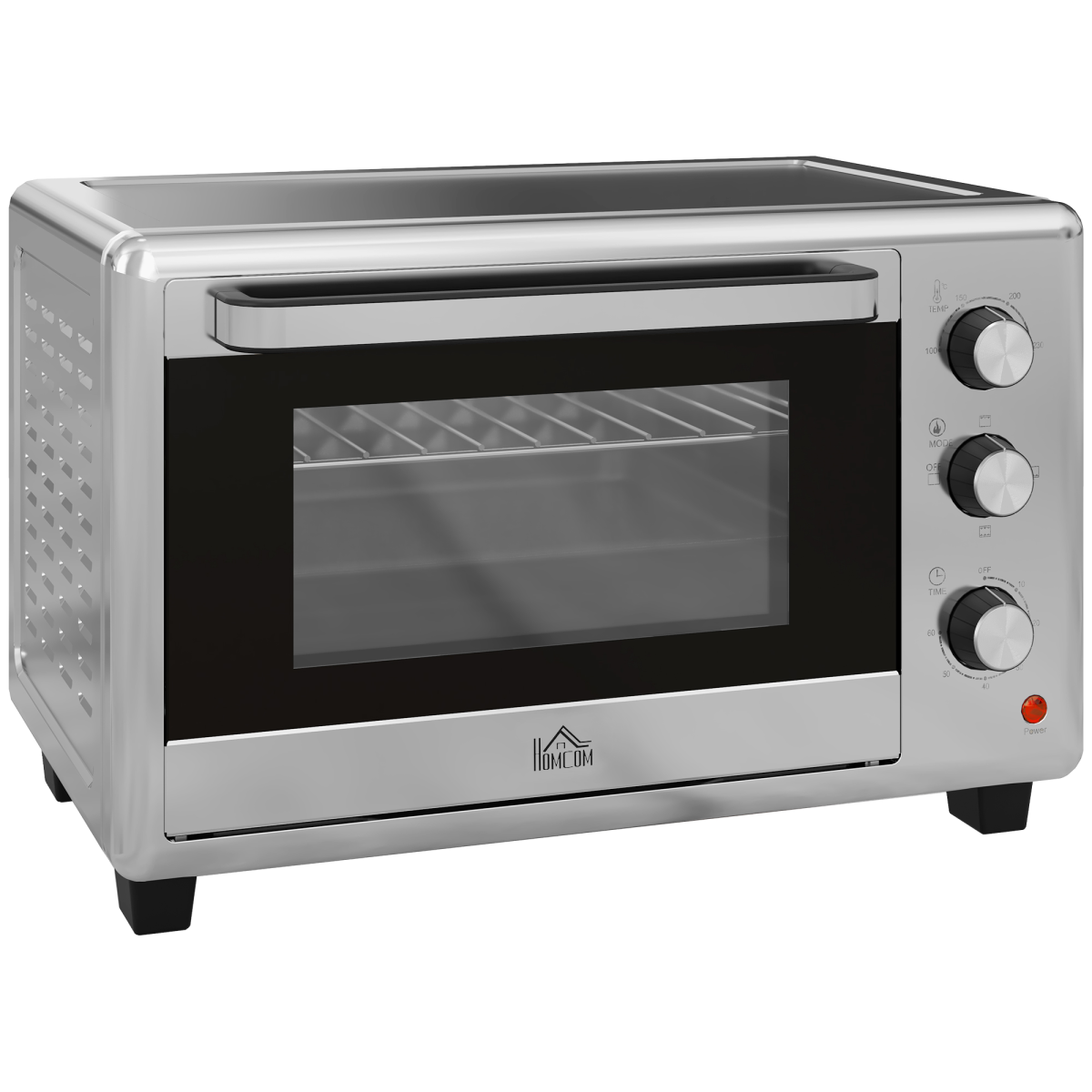 HOMCOM 30L Mini Oven, 1600W Compact Countertop Oven with Adjustable Temperature and 60-Minute Timer, Silver