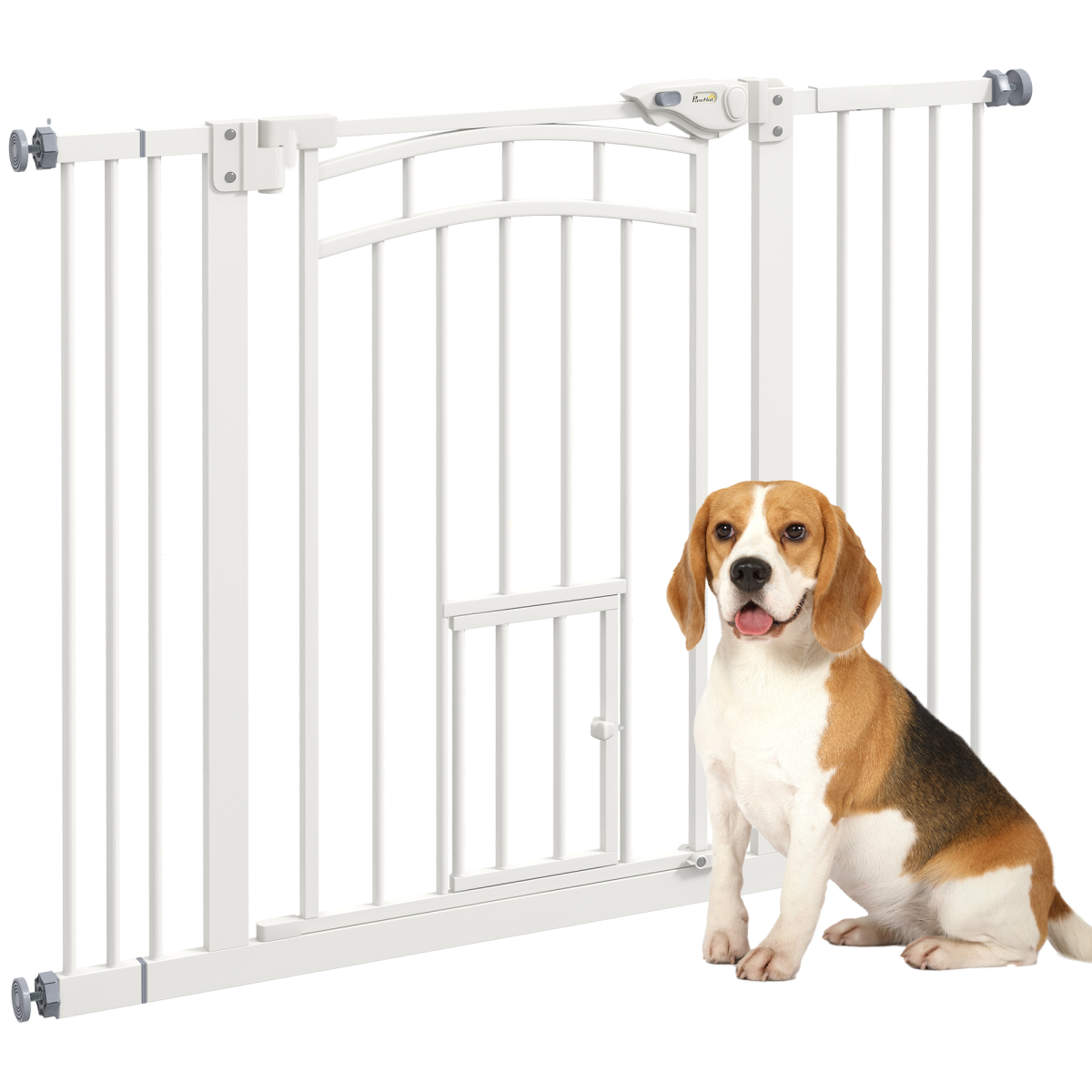 PawHut Pressure Fit Pet Safety Gate with Cat Door, 74-100cm