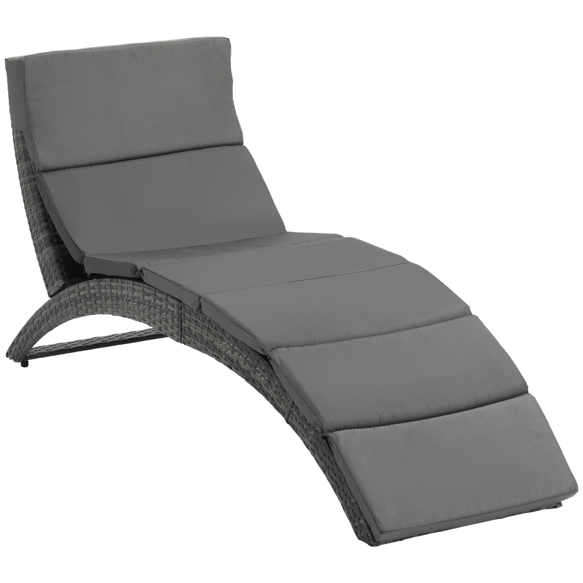 Garden Patio Rattan Wicker Folding Sun Lounger with Cushion