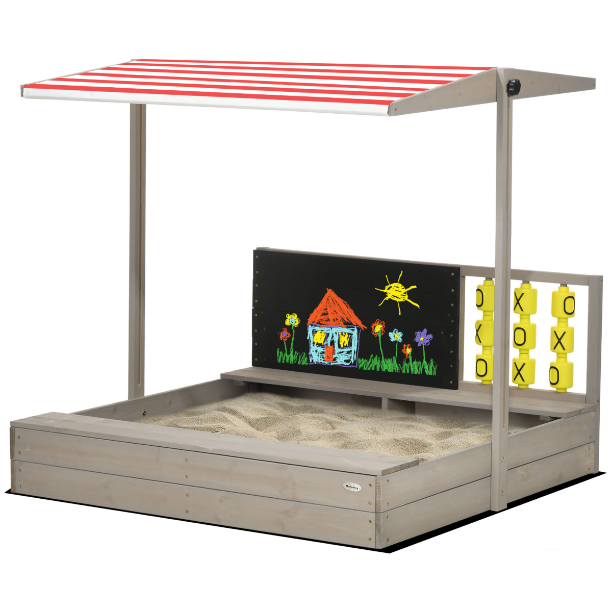 Outsunny Kids Wooden Sandpit with Canopy & Seats for Garden