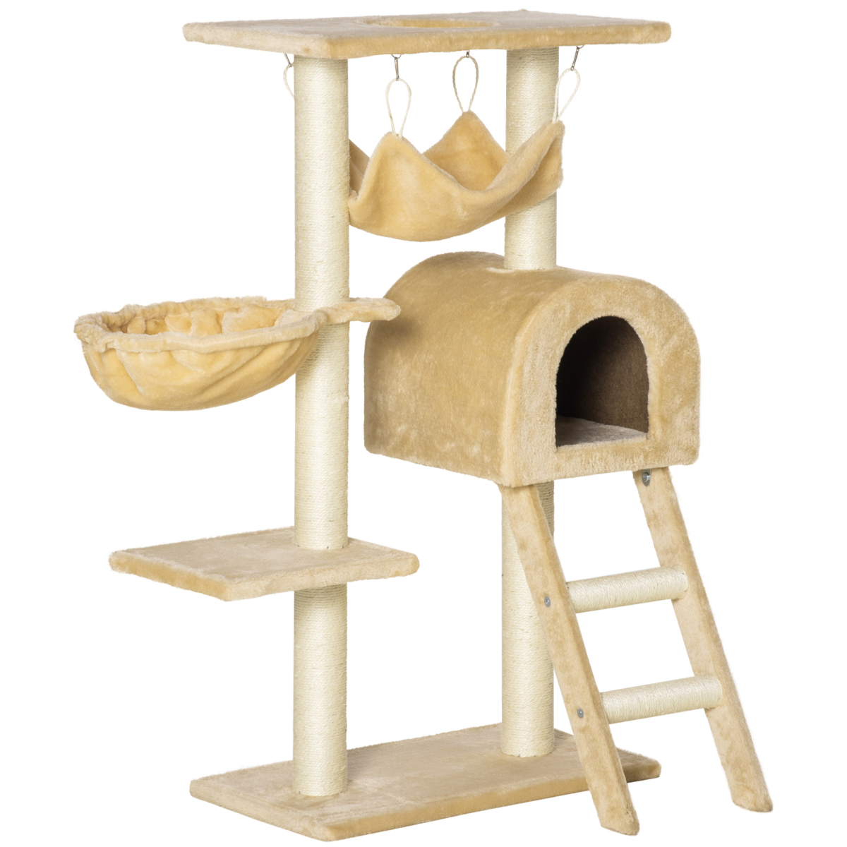 Multi-Activity Indoor Cat Tree with Scratching Post, Hammock, Basket and House Bed