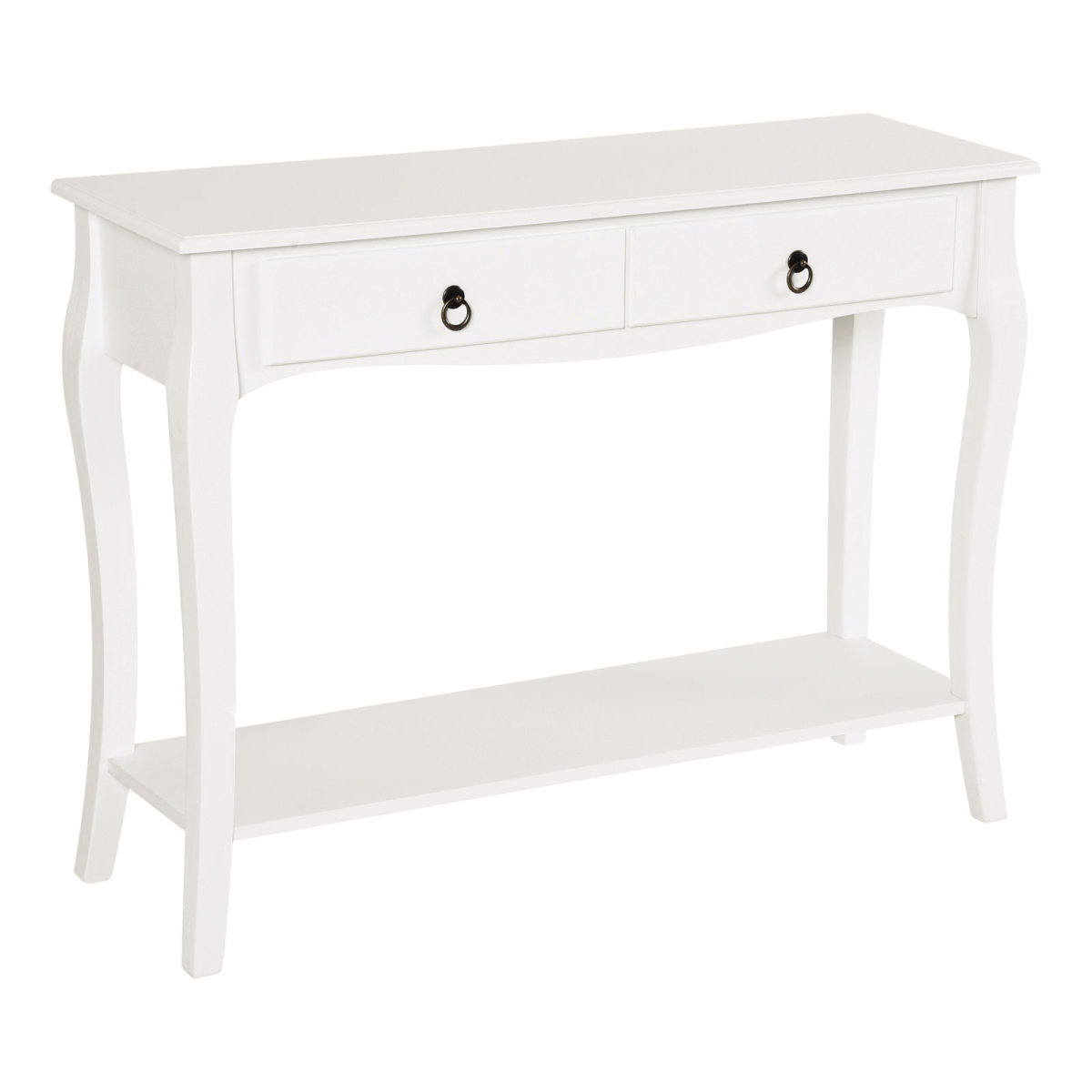 HOMCOM Ivory White Console Table with 2 Drawers and Lower Shelf