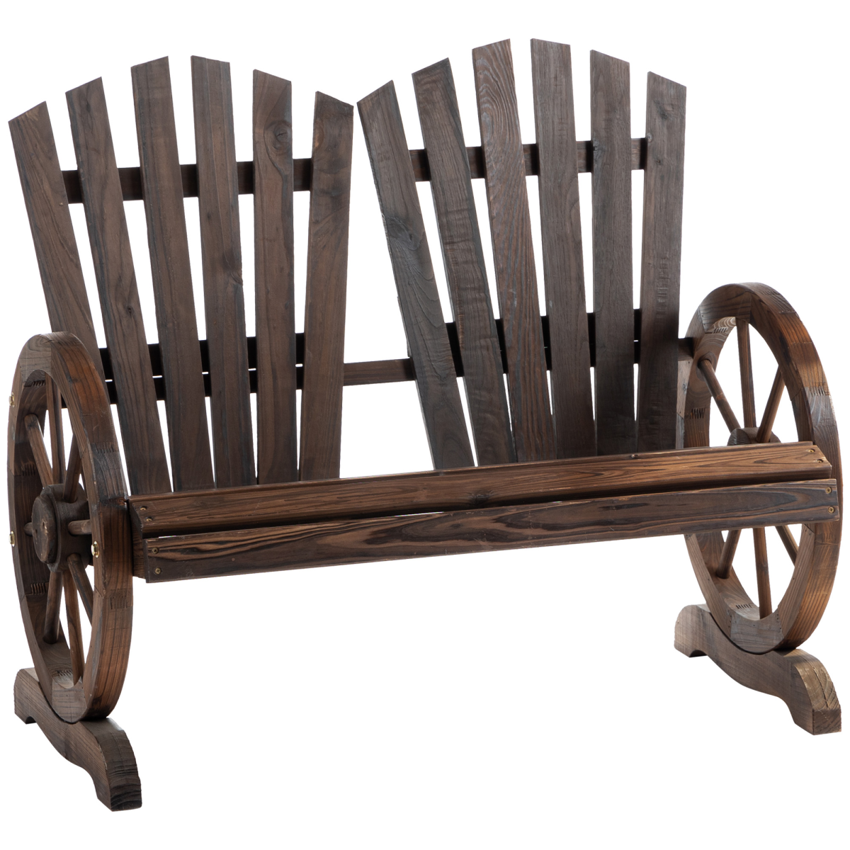 2 Seater Garden Bench with Wheel-Shaped Armrests, Carbonized Colour