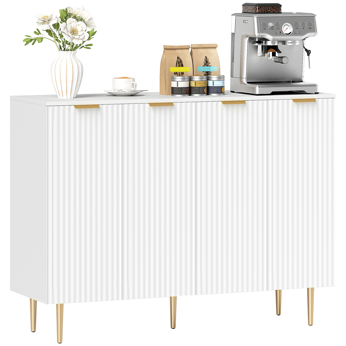HOMCOM White Buffet Sideboard Cabinet with Adjustable Shelves