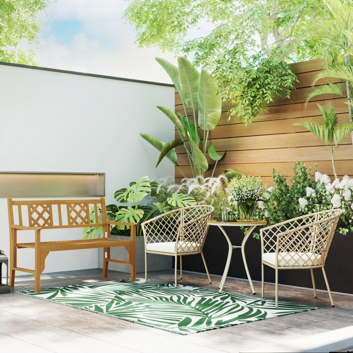 Outsunny Reversible Outdoor Rug 1.5 x 2.4m, Green & White