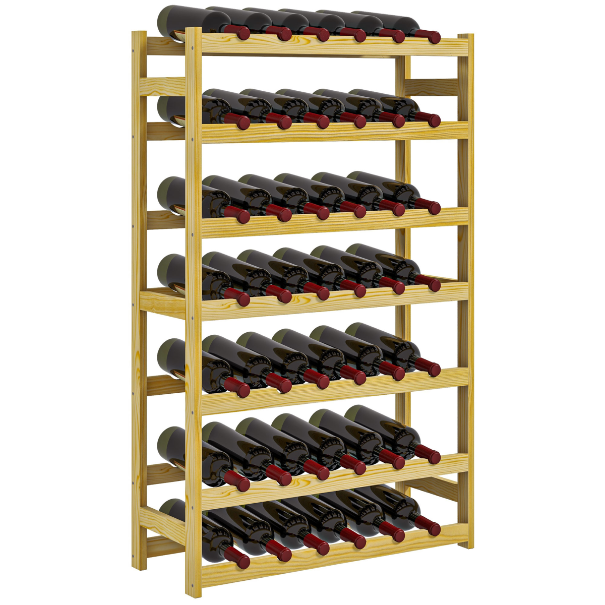HOMCOM 42-Bottle Freestanding Pine Wood Wine Rack, Natural