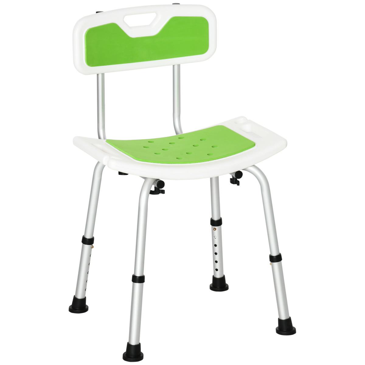 Adjustable Shower Stool for Elderly and Disabled, Six-Level Height Adjustable Bath Seat with Back, Drainage Holes, Aluminium Frame and Anti-Slip Feet
