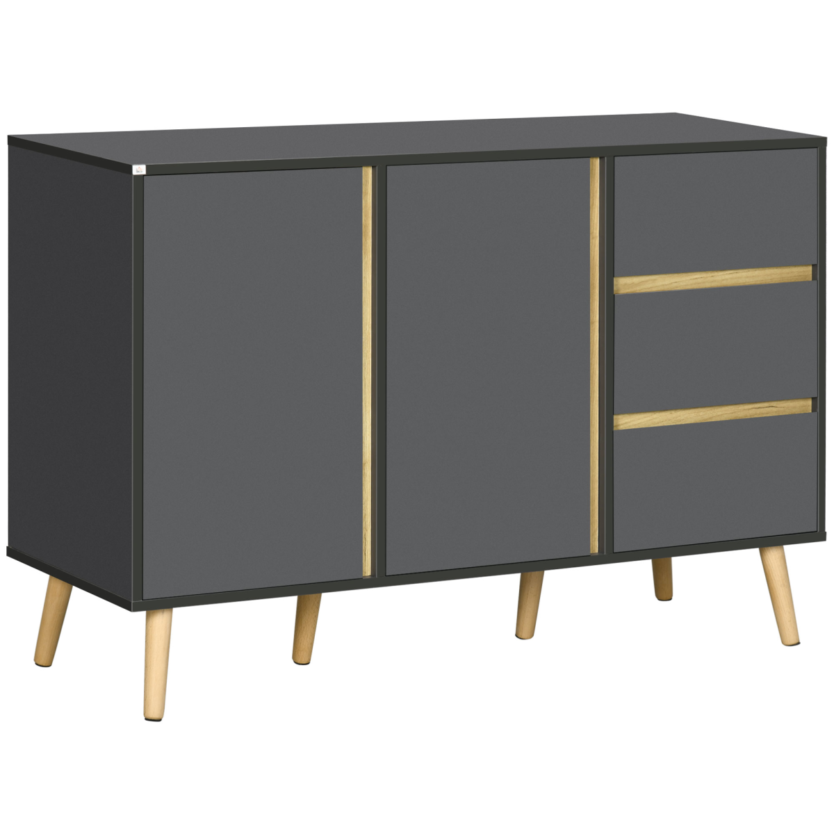 HOMCOM Dark Grey Sideboard with 3 Drawers and 2 Cupboards, Adjustable Shelves
