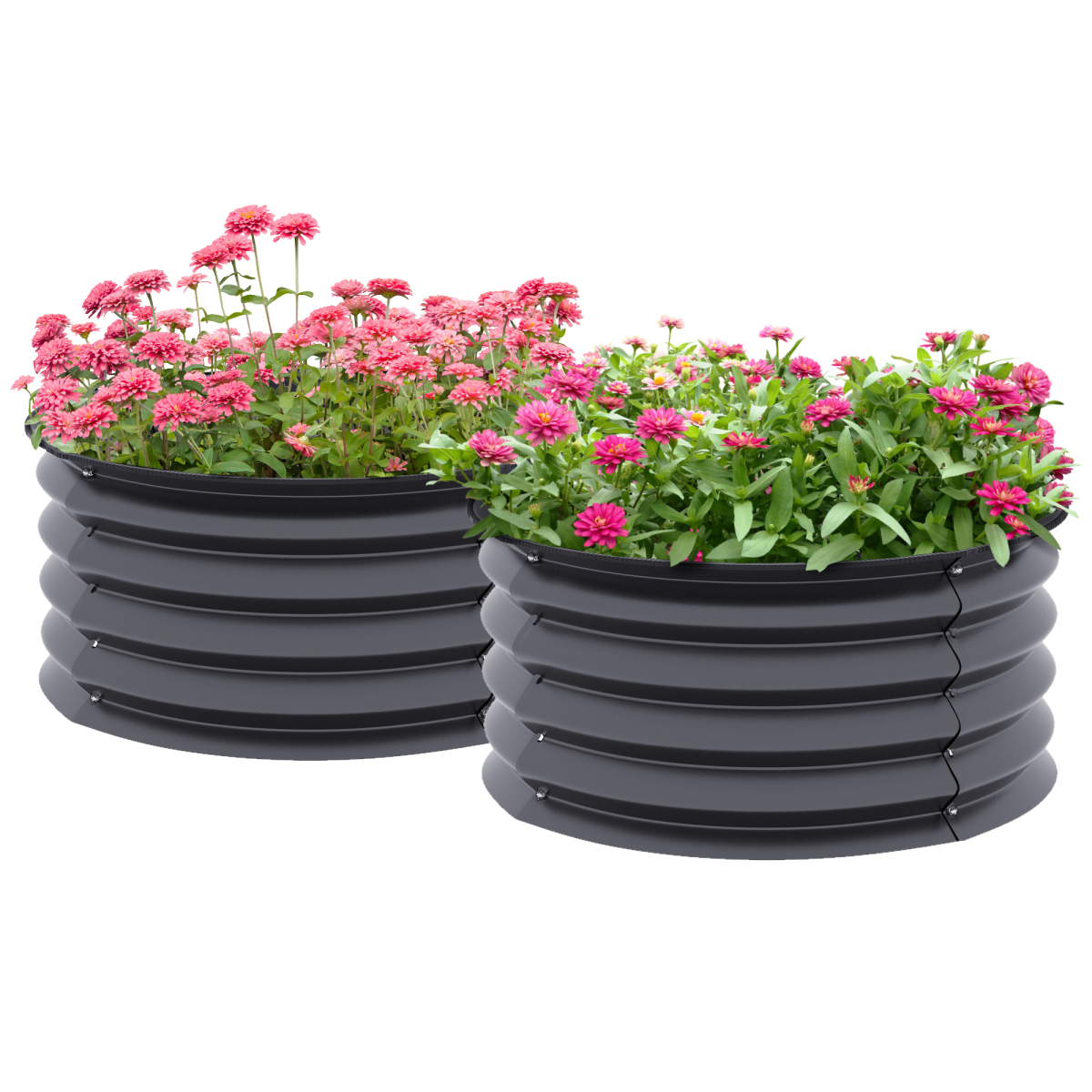 Outsunny Set of 2 Raised Metal Garden Beds with Safety Edging, Dark Grey