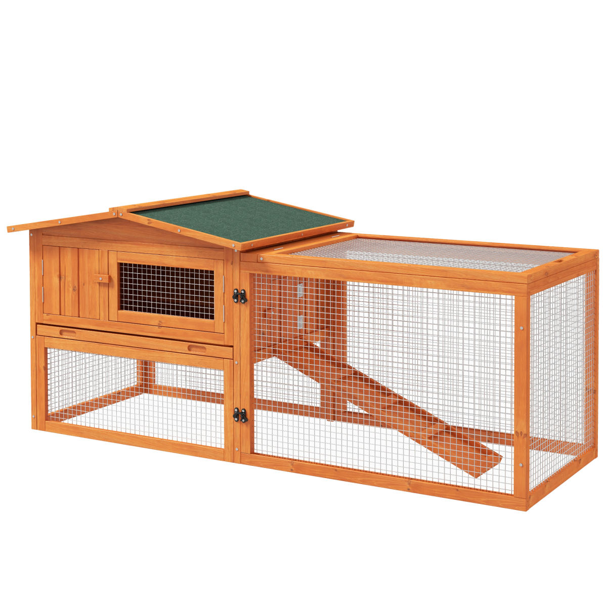 Outdoor Rabbit Hutch with Detachable Run, Sliding Tray, Hay Rack and Ramp, 156 x 58 x 68 cm