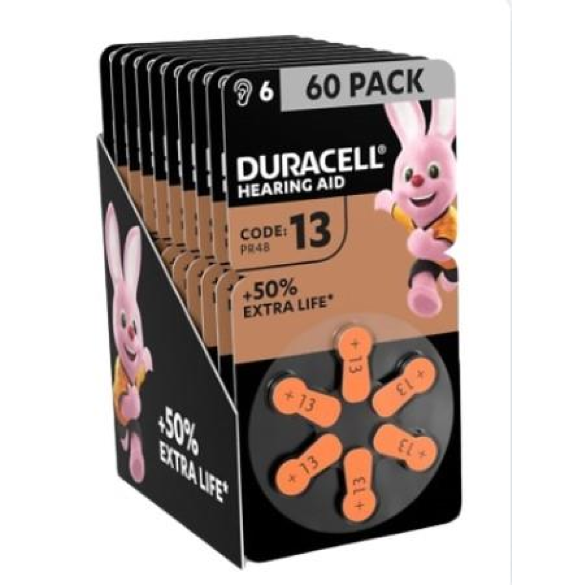 Duracell Size 13 Hearing Aid Batteries, +50% Extra Life