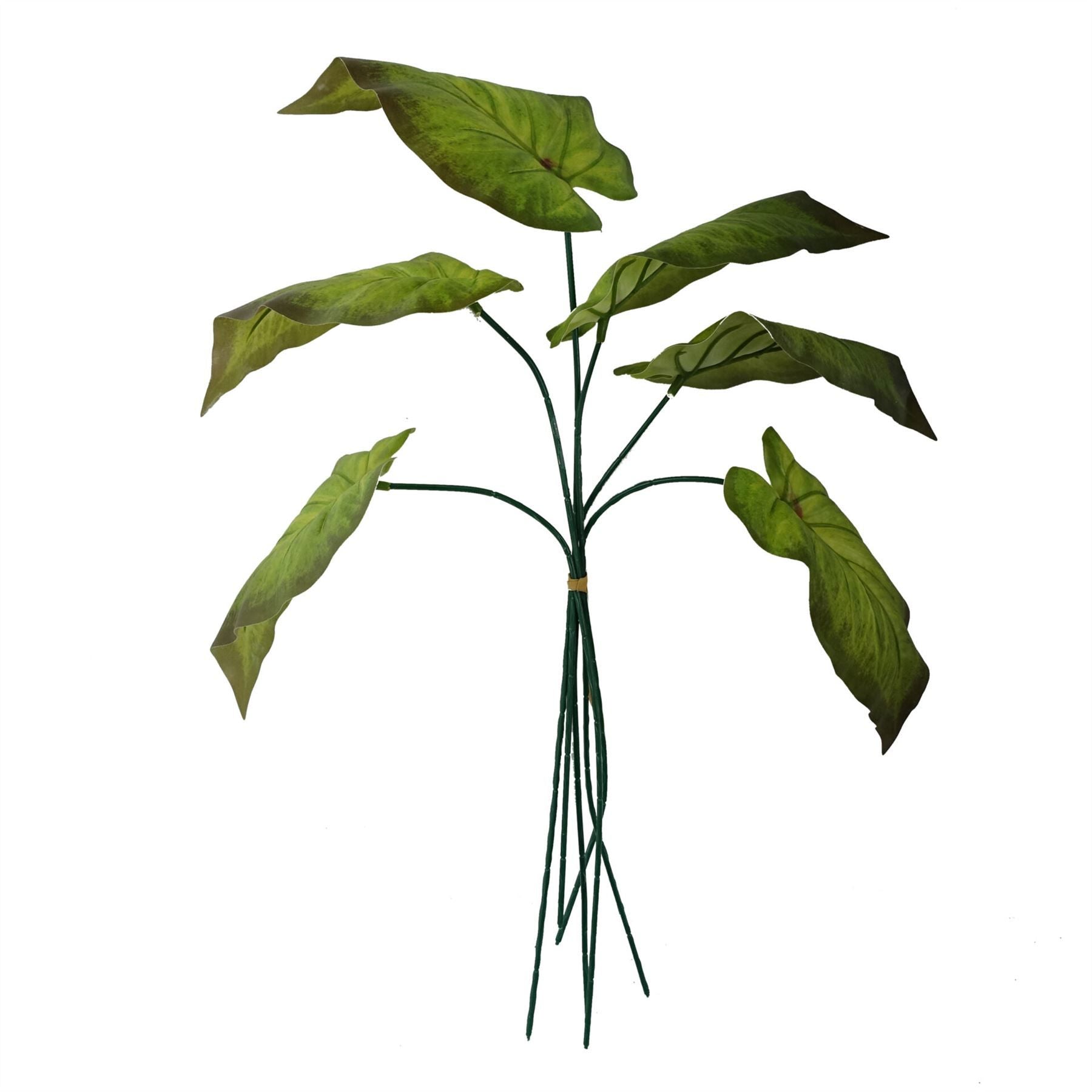 Pack of 6 Artificial Green Plastic Leaf Stems, 50cm, Wired Stem