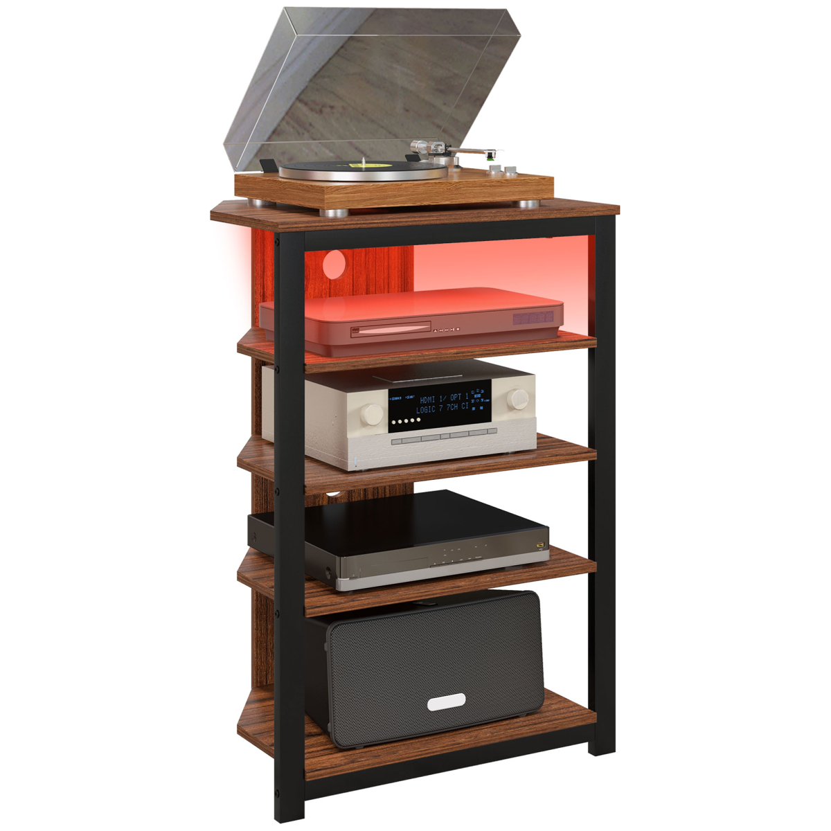 HOMCOM Corner TV Stand with RGB Lights, 4-Tier Storage for TVs up to 29