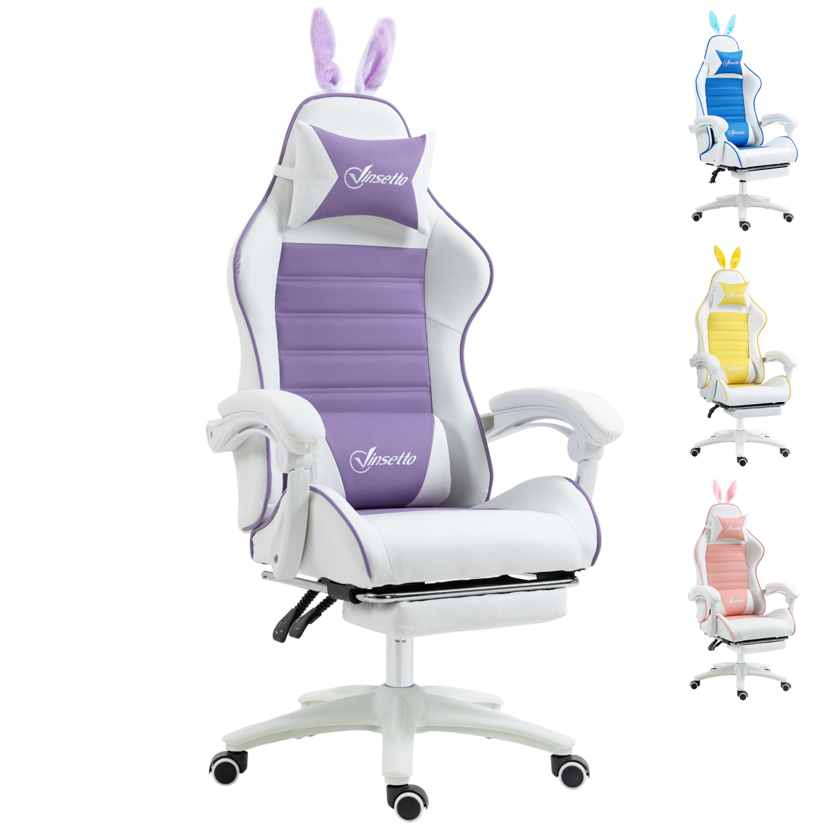 Vinsetto Racing Style Gaming Chair with Footrest, Removable Bunny Ears, Purple