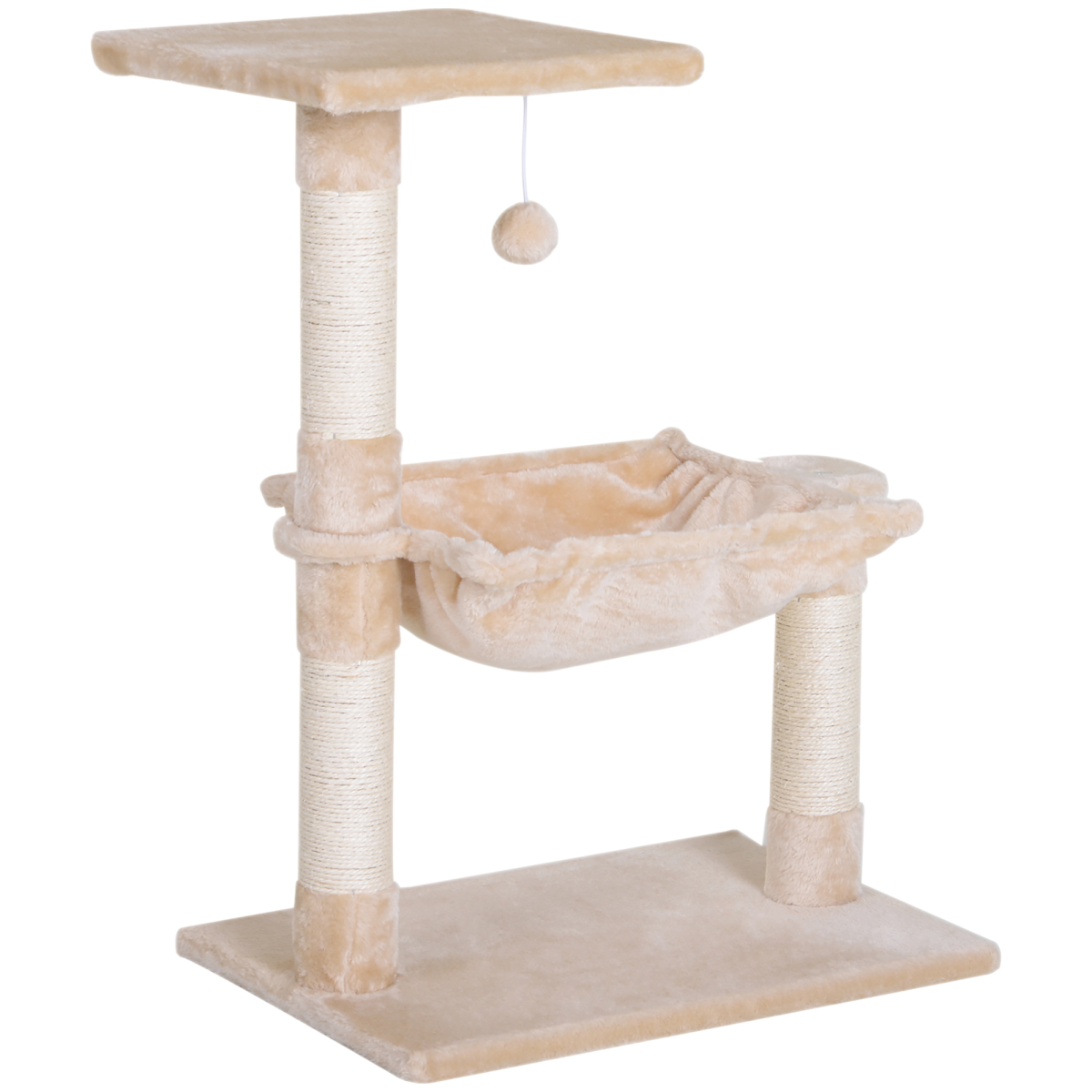 Pawhut Cat Activity Tree Two-Tier Play Tower with Sisal Scratching Posts, Hammock and Top Perch