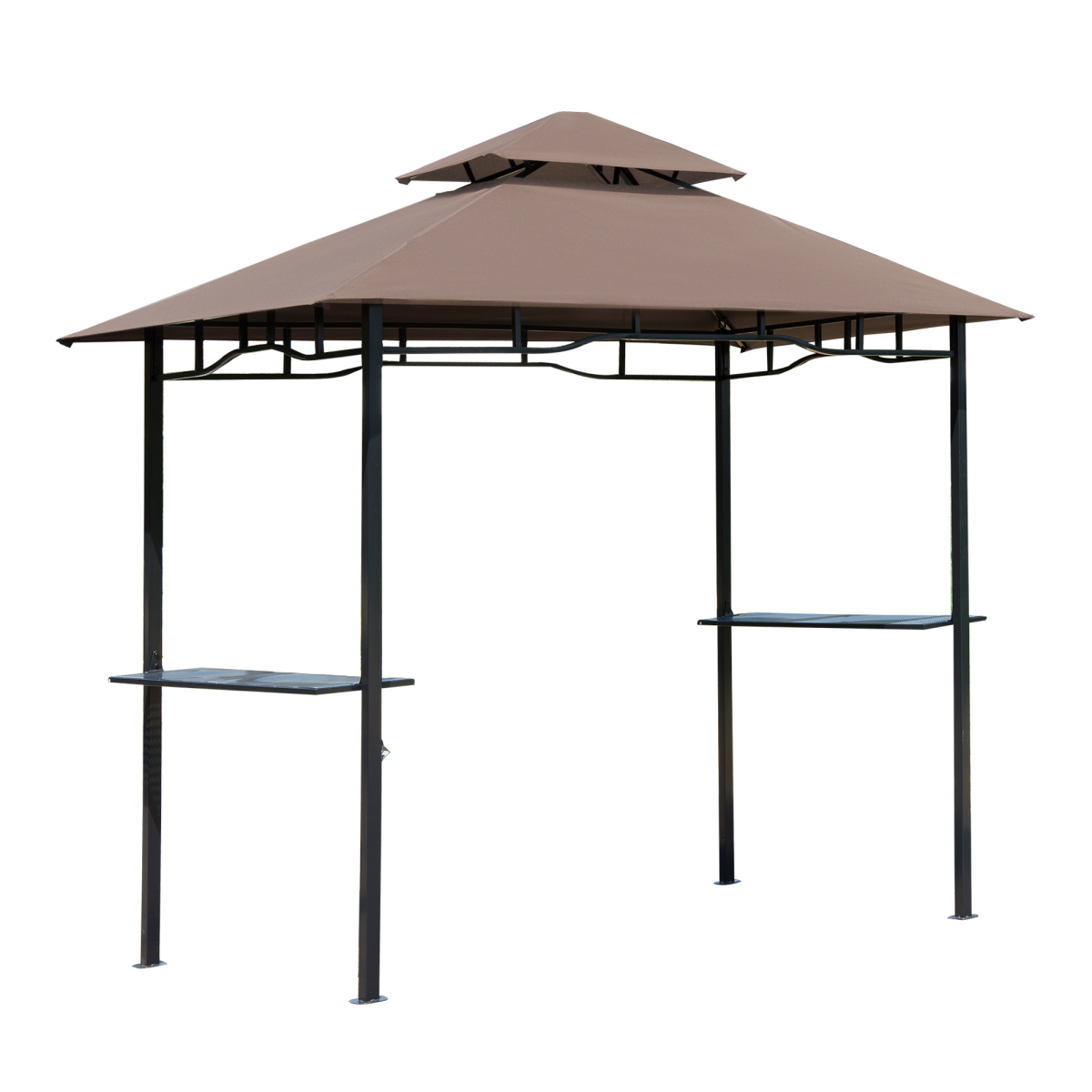 Outsunny 8ft Double-Tier Gazebo Grill Canopy Shelter with Side Shelves and Bottle Opener