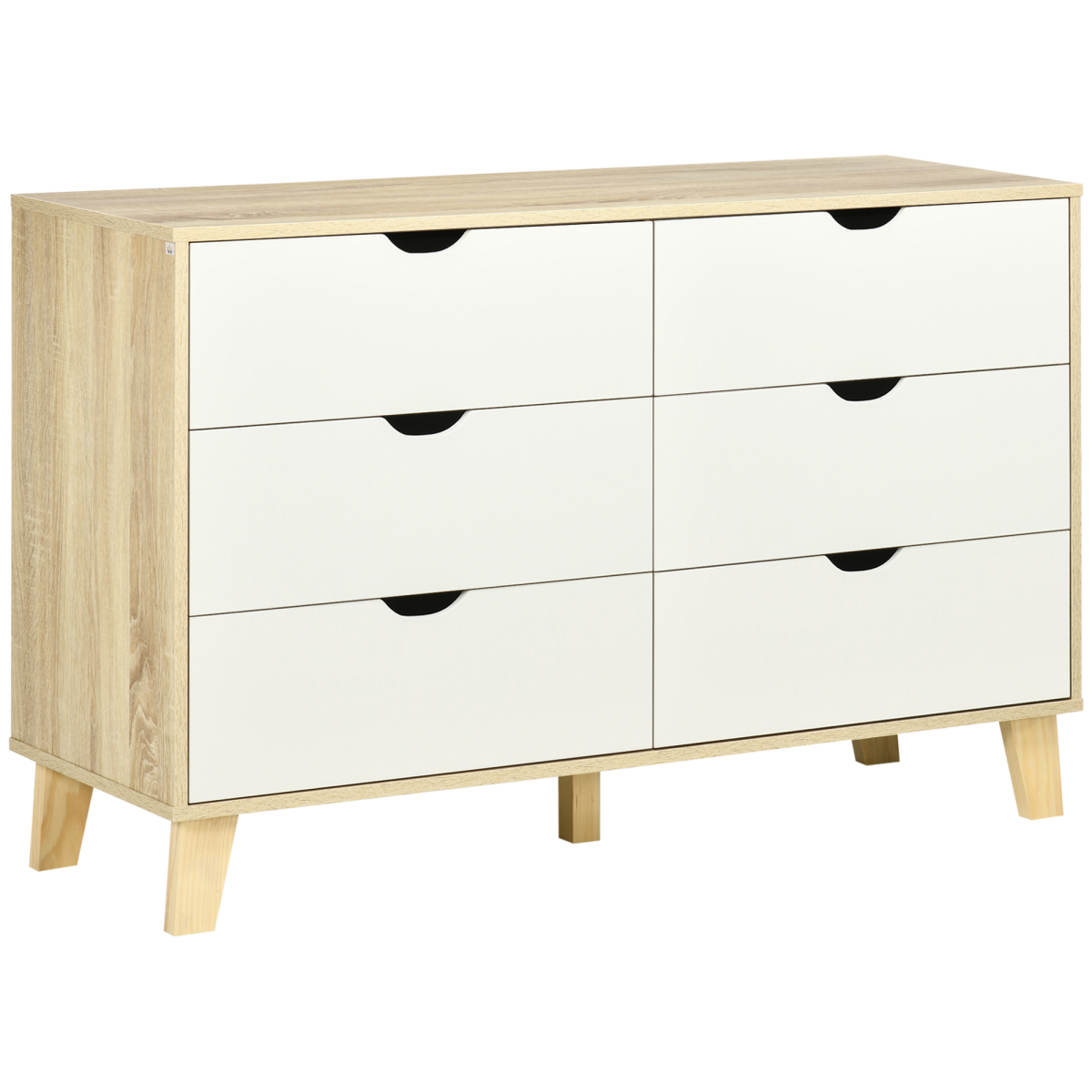 6-Drawer White and Brown Chest of Drawers for Bedroom Storage