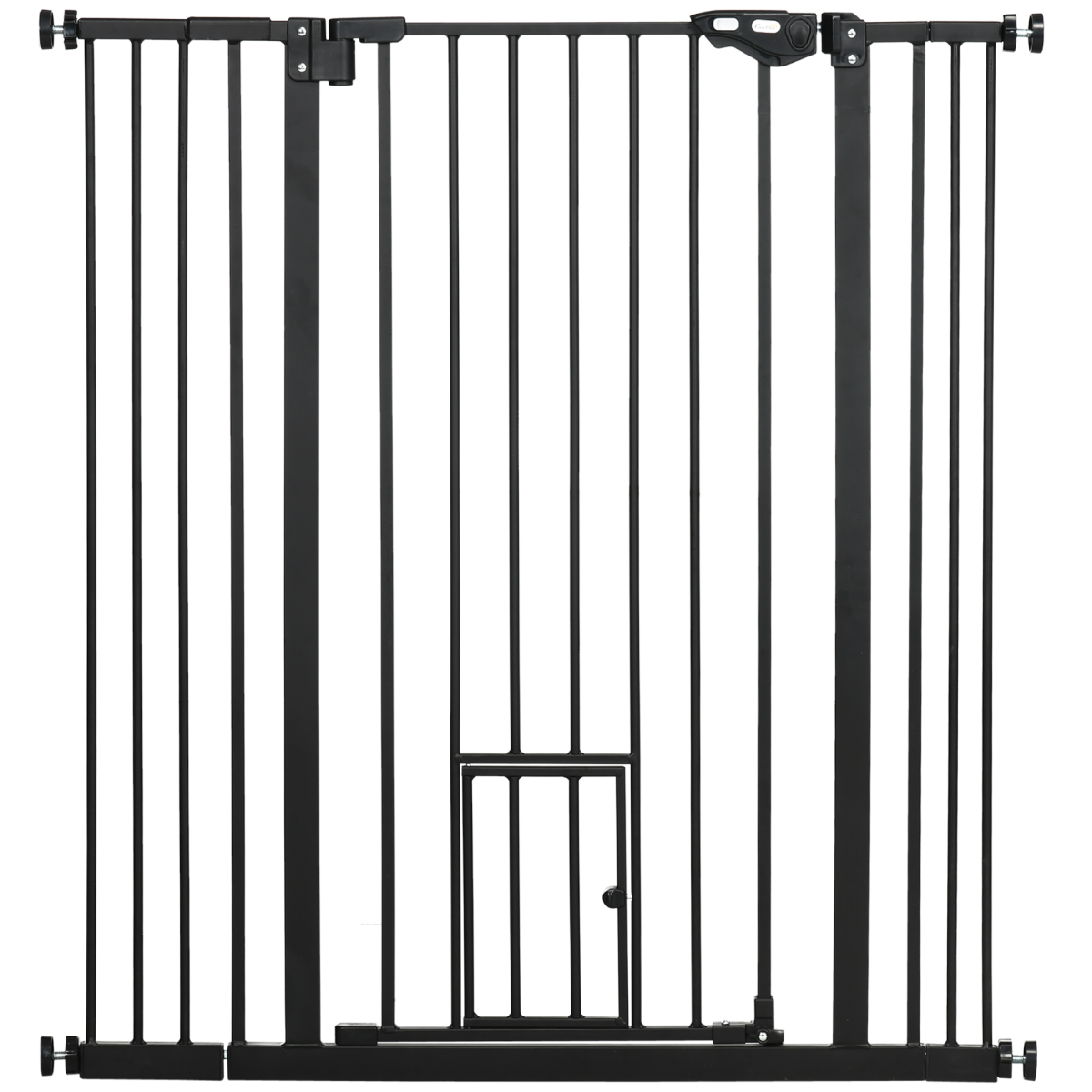 PawHut Extra Tall Steel Dog Gate with Cat Door, Auto Close, for Stairs, 74-101 cm Wide
