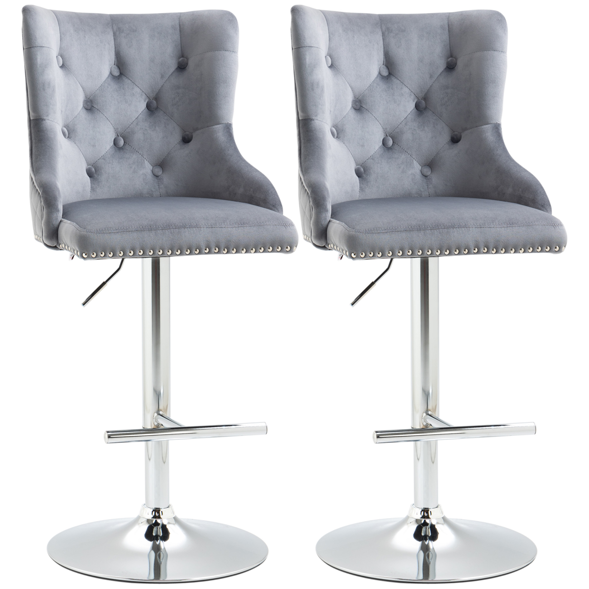 HOMCOM Set of 2 Adjustable Swivel Bar Stools with Backrest, Grey