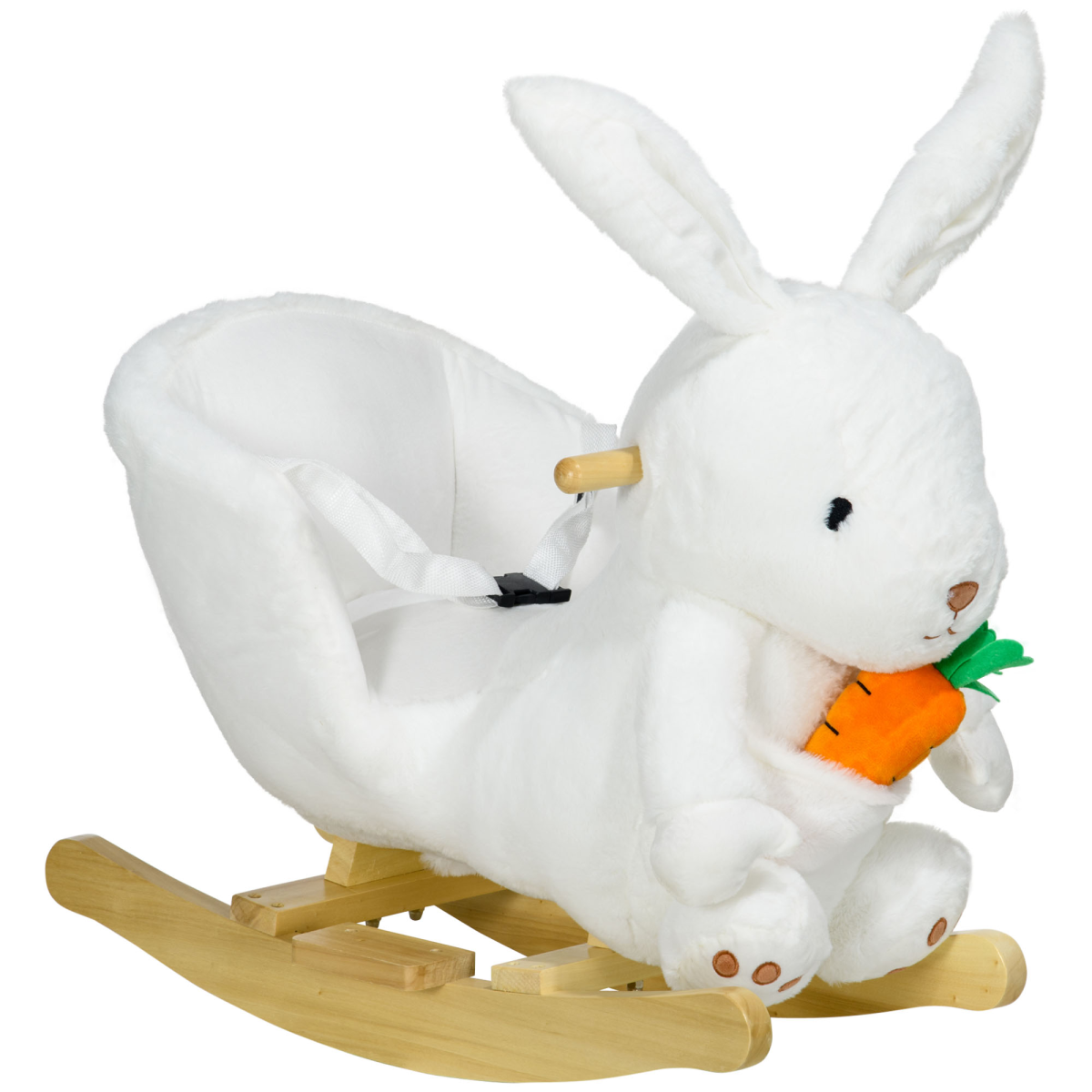 HOMCOM Kids Rabbit Rocking Horse with Sounds and Safety Belt, White