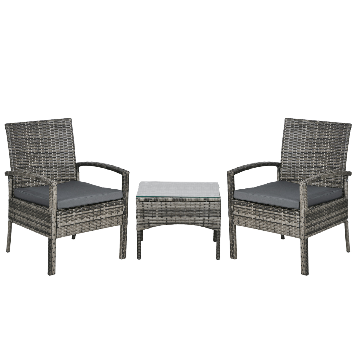 Outsunny 3-Piece Rattan Bistro Set with Cushions and Glass Table
