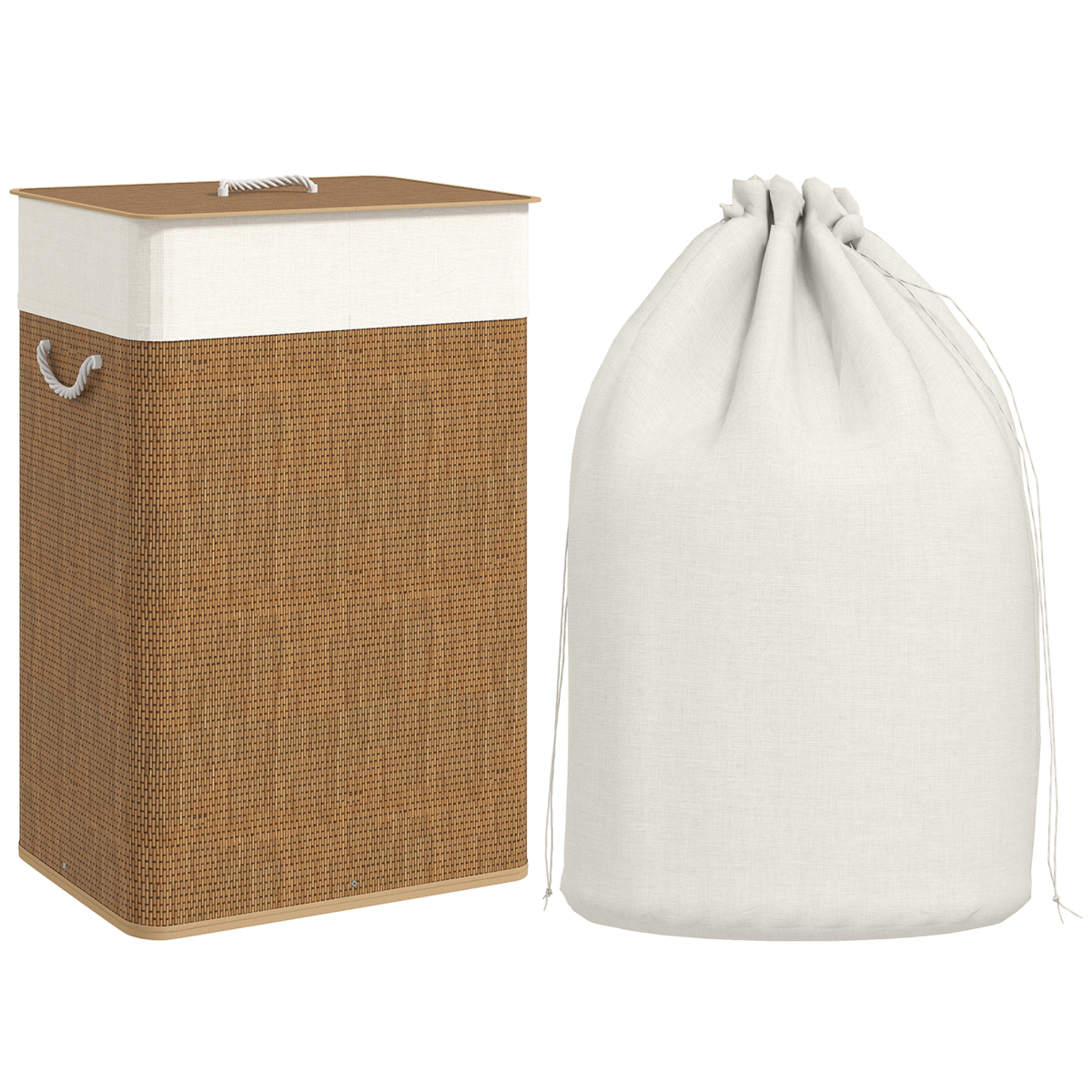 HOMCOM Bamboo Laundry Hamper, 72L, Removable Washable Liner Bag, Brown