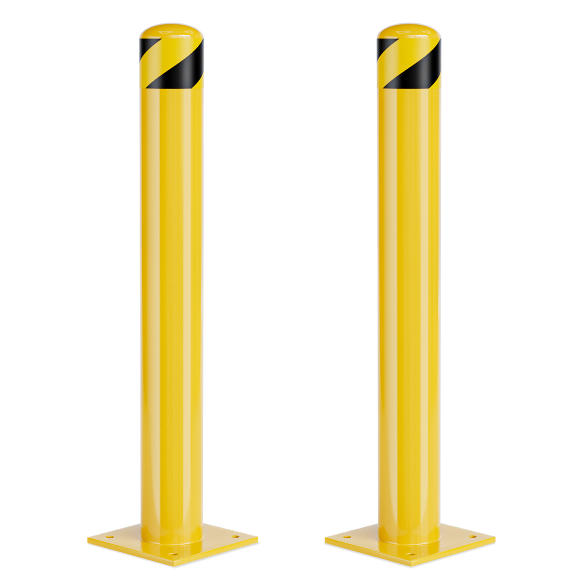 Steel Parking Bollard Post, 36 Inch, 4.5 Inch Diameter, Yellow Powder Coated Safety Barrier with Reflective Tape