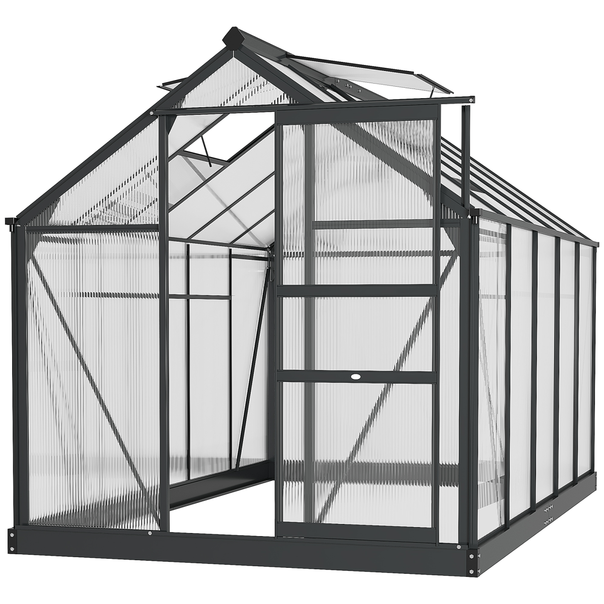 Outsunny Polycarbonate Walk-In Greenhouse with Aluminium Frame, 6 x 10 ft, Sliding Door