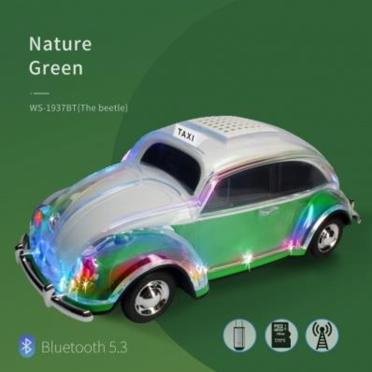 WSTER Beetle Car Speaker with Bluetooth, FM Radio and Lamp