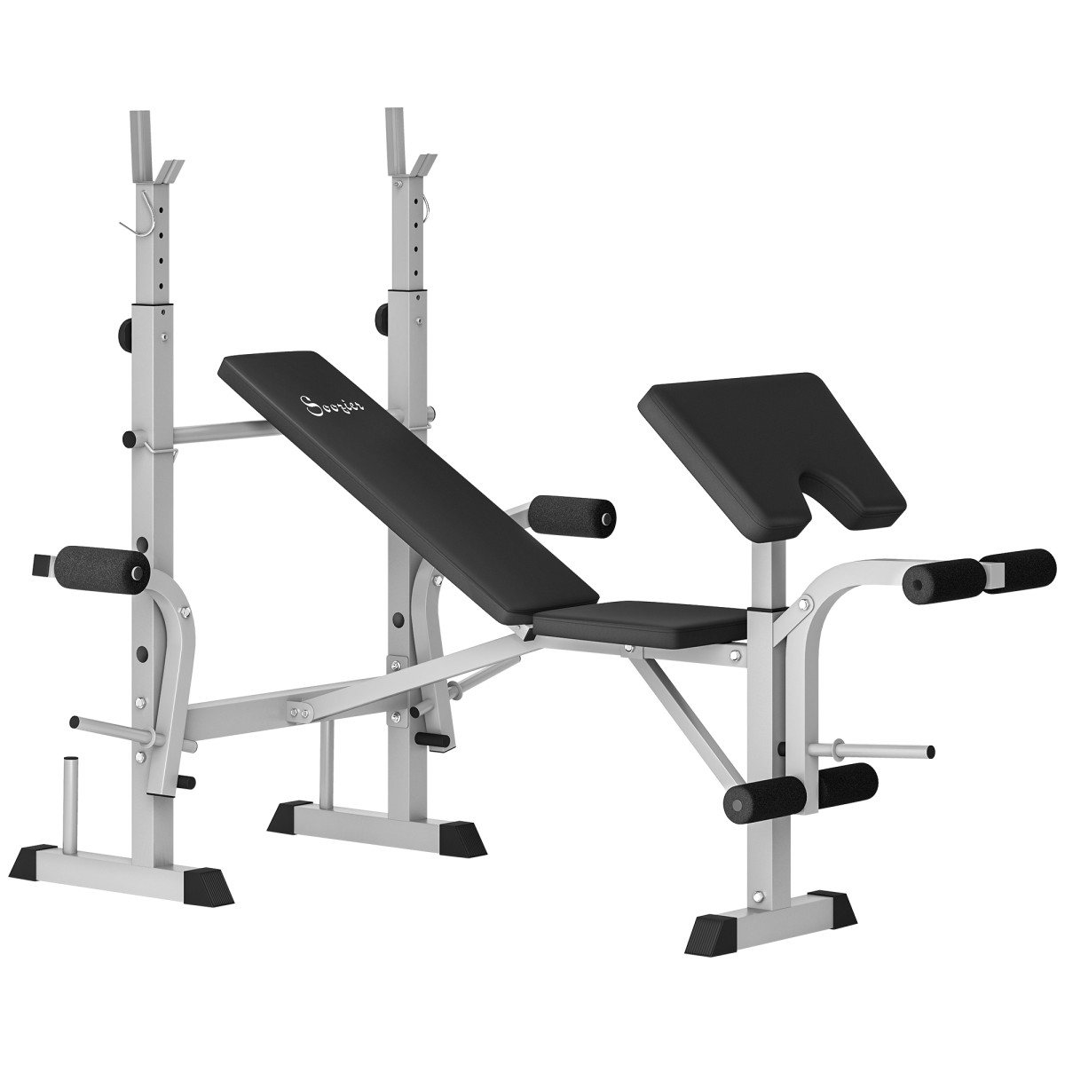HOMCOM Adjustable Weight Bench with Squat Rack & Leg Developer, Grey