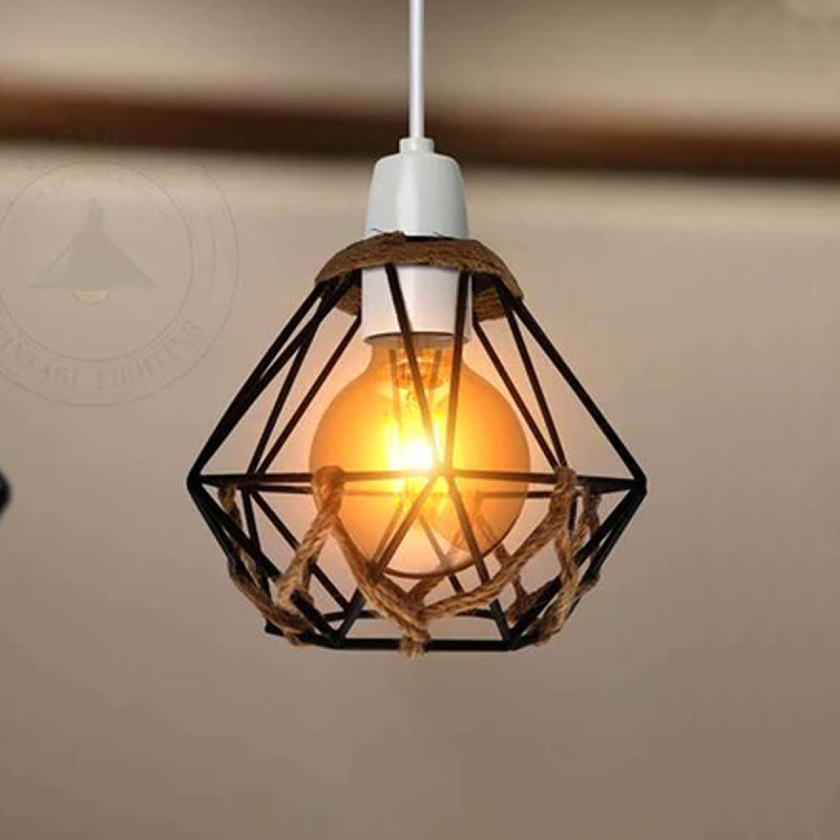 LEDSone Vintage Diamond Hemp Rope Metal Lampshade with Reducer Ring