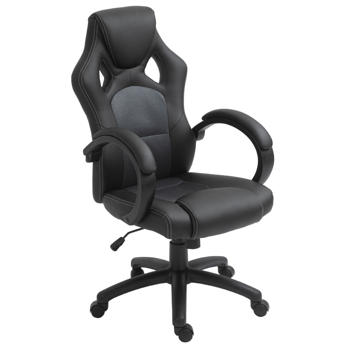 Vinsetto Grey PU Leather Racing Swivel Gaming Office Chair with Headrest