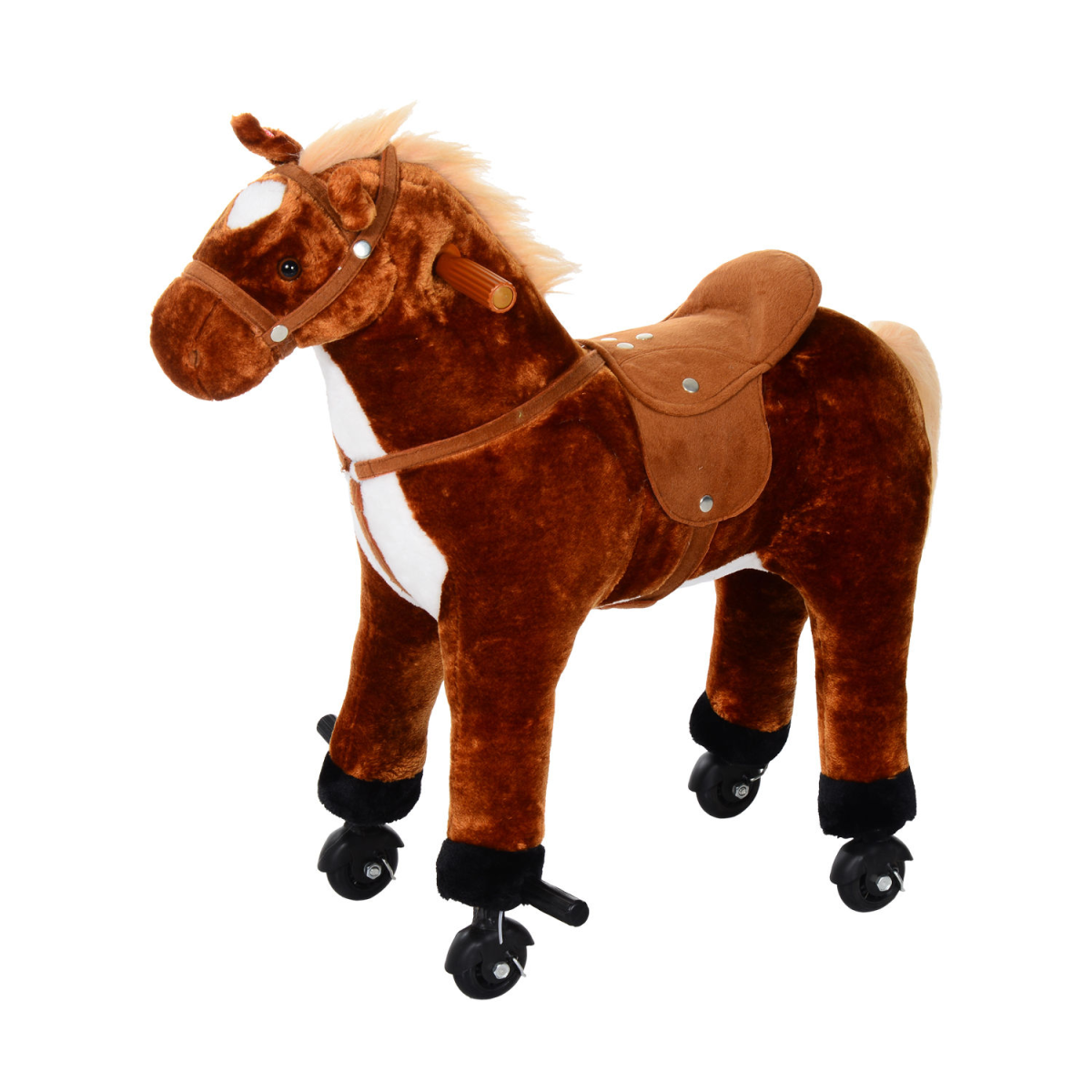 HOMCOM Plush Ride On Walking Horse Toy with Wheels and Sound