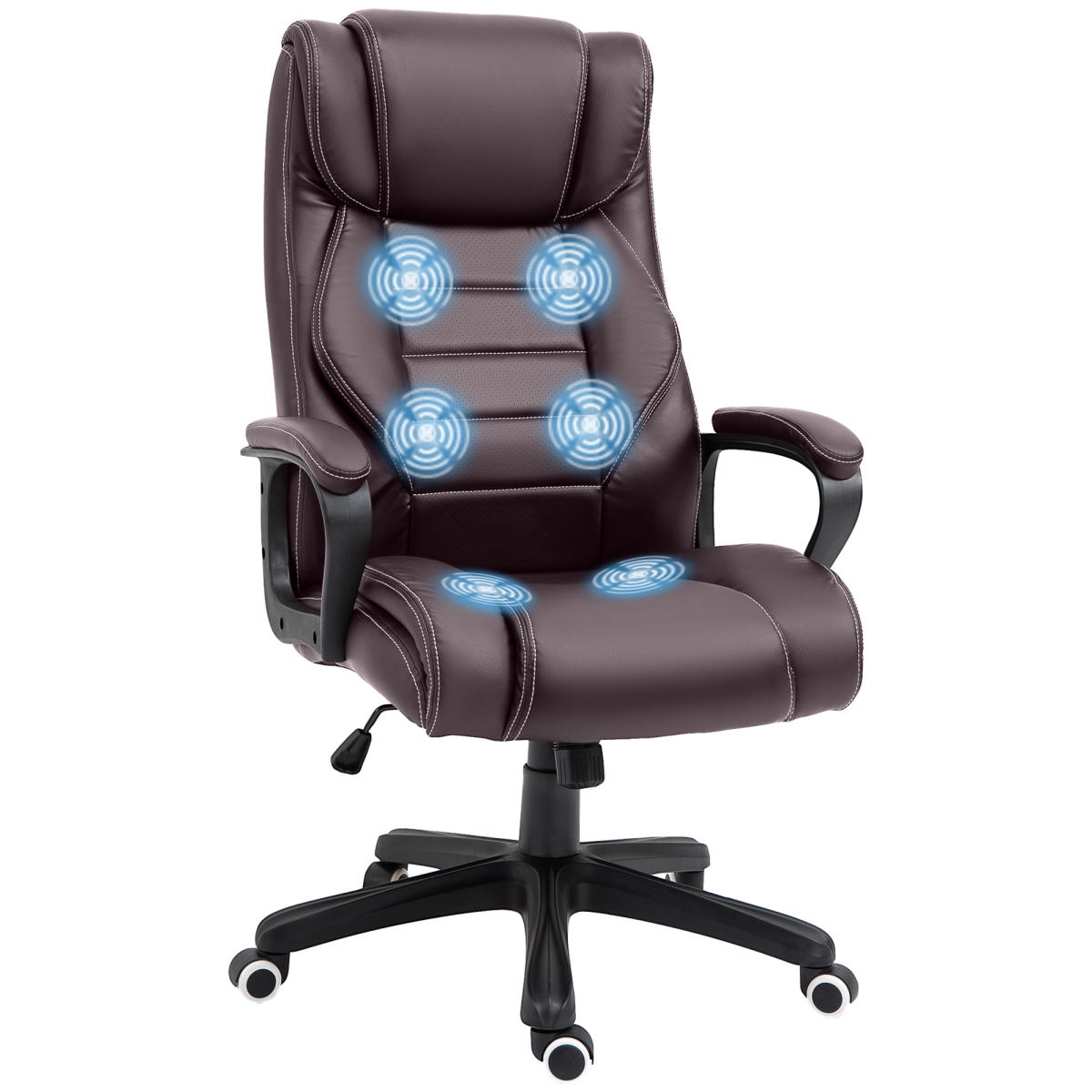 High Back PU Leather 6-Point Vibration Massage Executive Office Chair, Brown