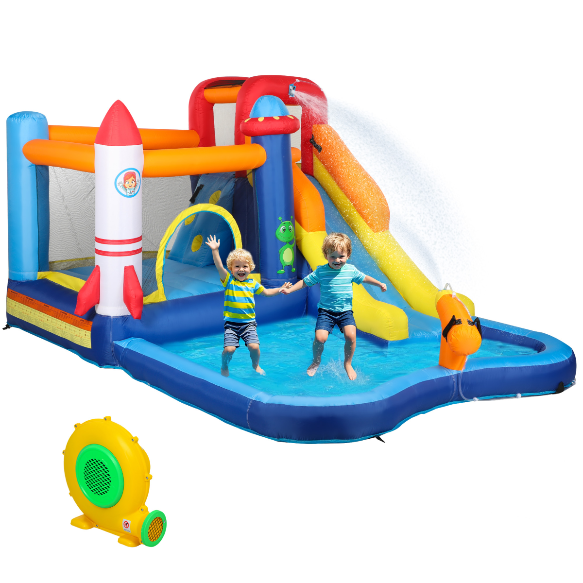 AIYAPLAY 5-in-1 Inflatable Water Slide Bouncy Castle with 550W Blower