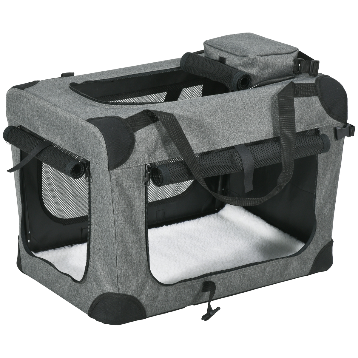 PawHut Folding Pet Carrier House with Cushion and Storage, Dark Blue, 60 x 41.5 x 41 cm