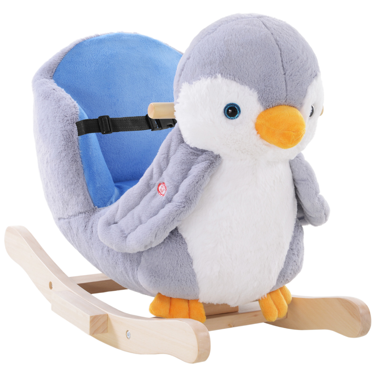 HOMCOM Penguin Plush Musical Rocking Horse, 32 Songs, Wood