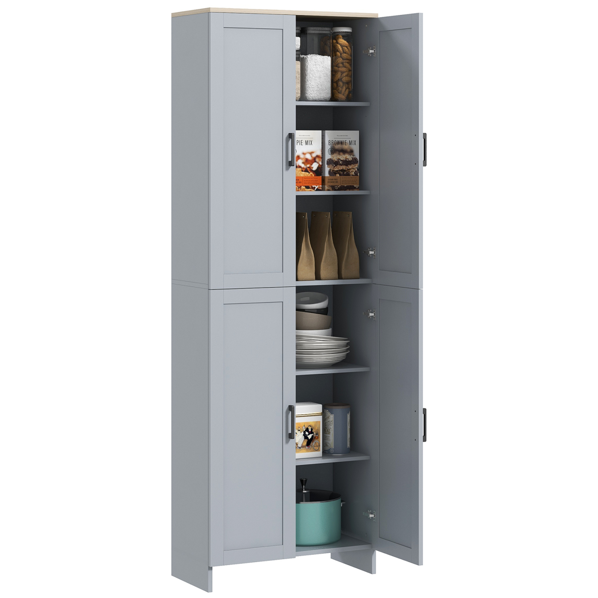 HOMCOM Grey Kitchen Storage Cabinet with 4 Doors and Adjustable Shelves
