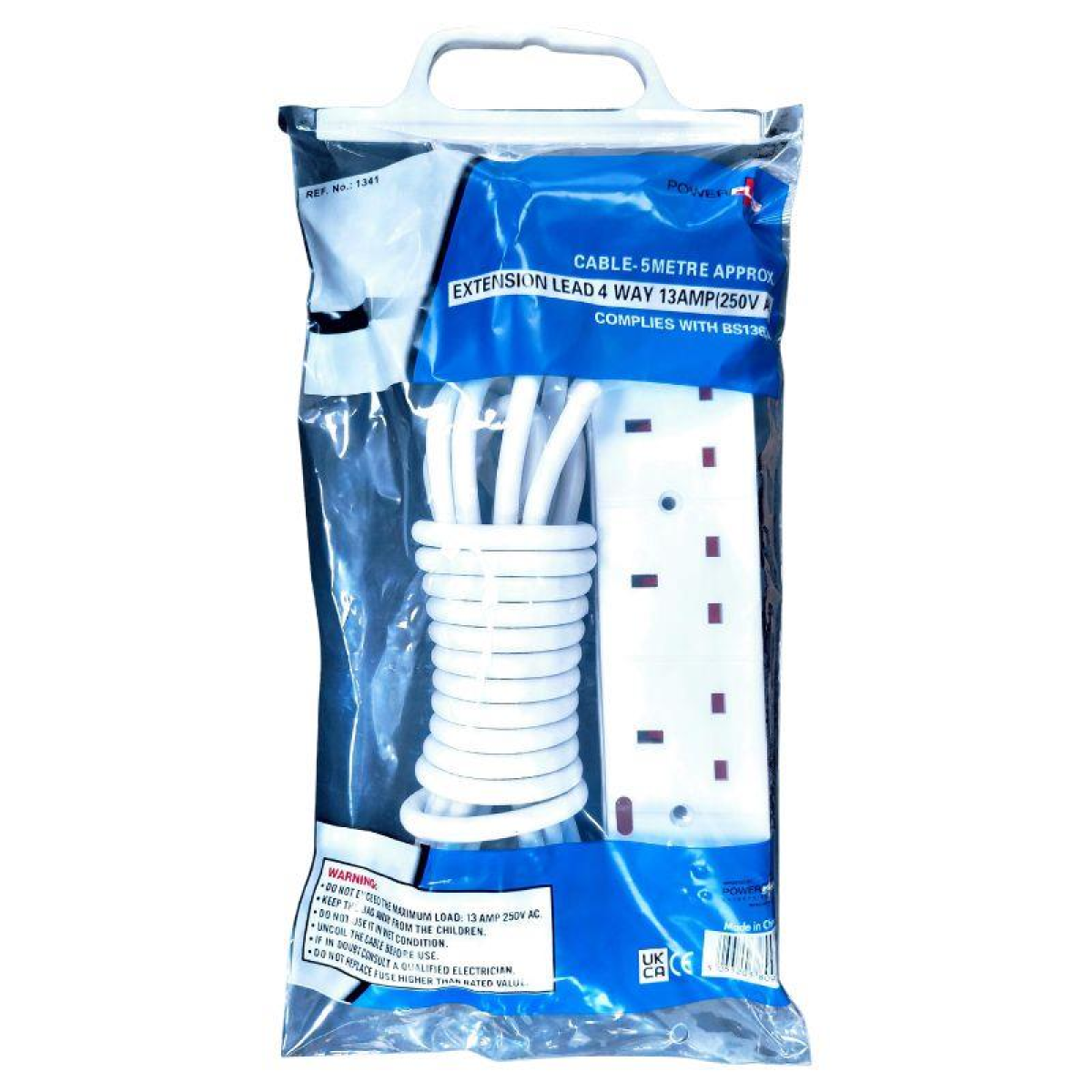 Powerplus 4-Socket 5m White Extension Lead, 13A 240V AC
