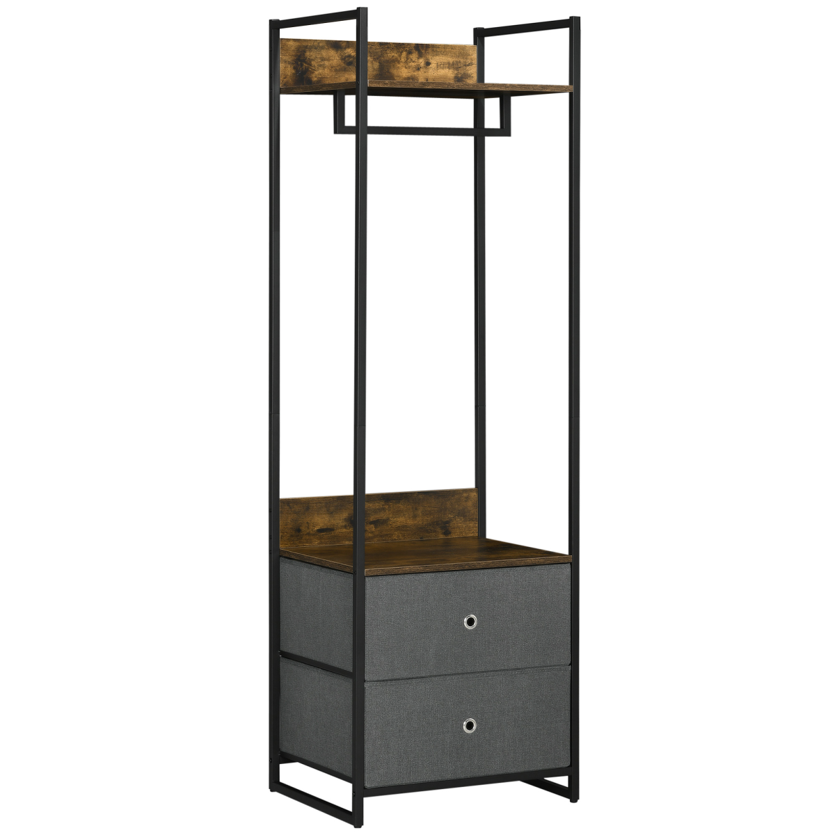 Industrial Clothes Rail Wardrobe with 2 Fabric Drawers and Shelf
