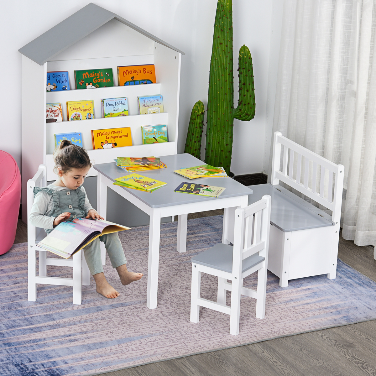 Kids Table and Chair Set with Storage Bench