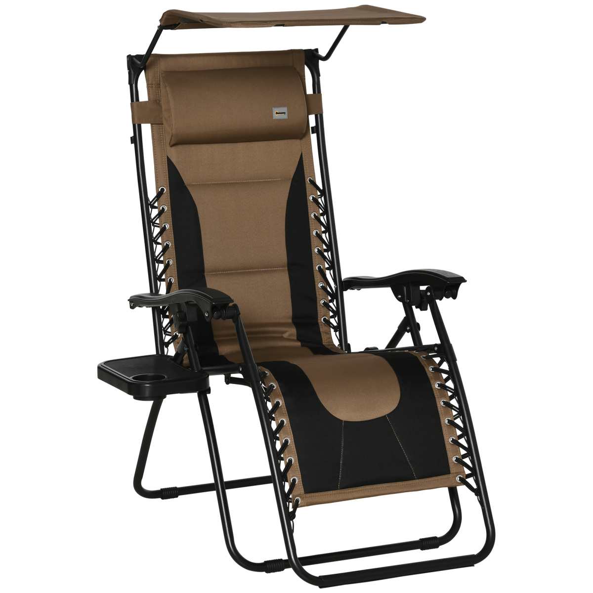 Outsunny Zero Gravity Lounger Chair with Canopy, Reclining Patio Chair, Foldable with Tray and Cup Holder