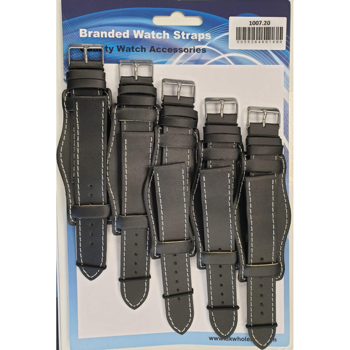 Black Leather Military Watch Straps, Pack of 5, 22mm