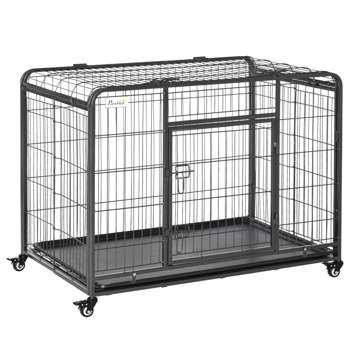 Large Foldable Metal Dog Cage with Locking Door, Wheels and Removable Tray