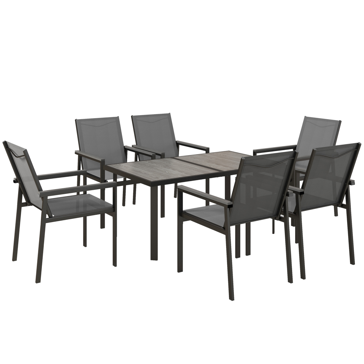 Outsunny 7 Piece Outdoor Garden Dining Set with Rectangular Table and 6 Chairs, Grey