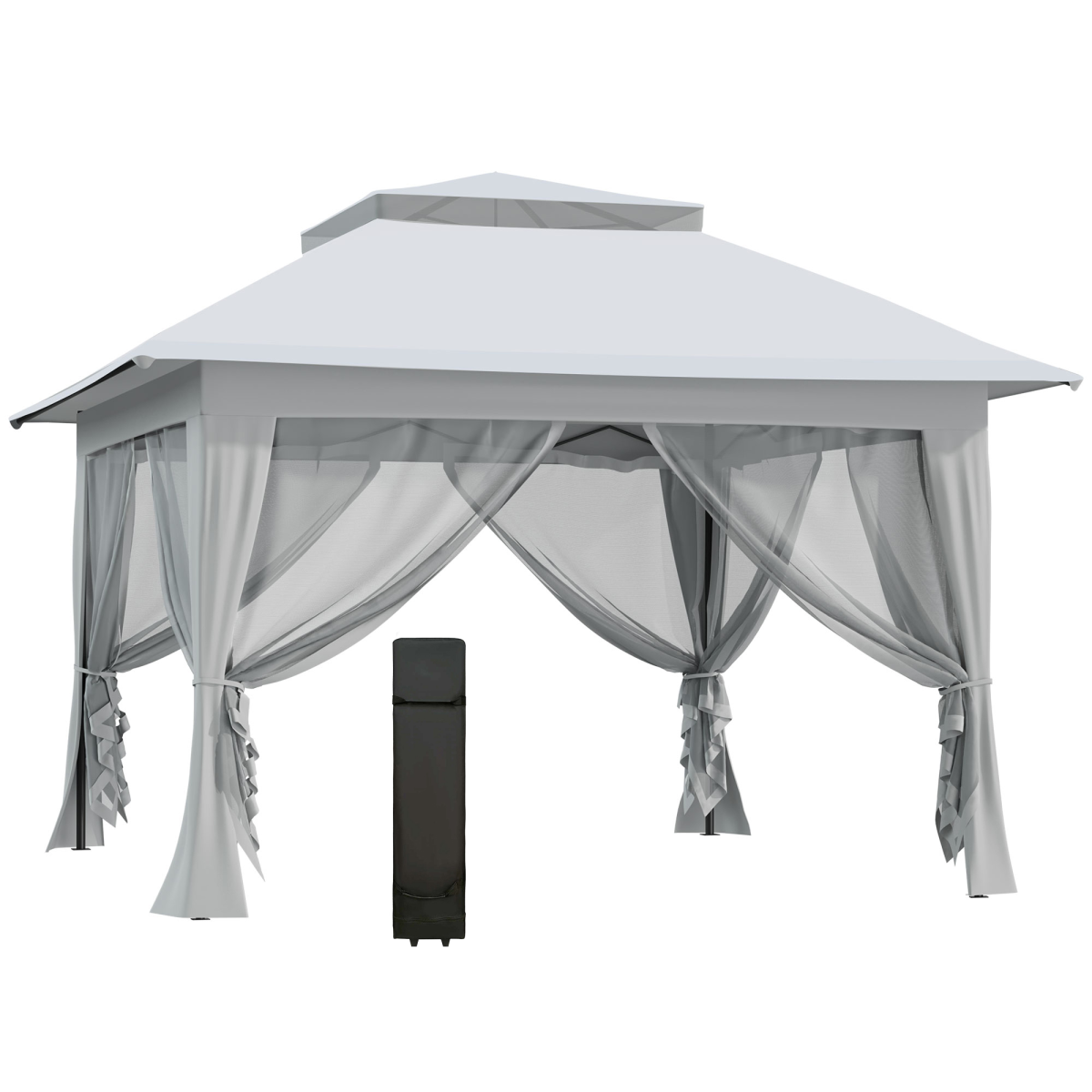 Outsunny 3.6 x 3m Foldable Pop-Up Party Canopy with Steel Frame, Adjustable Legs, Mesh Side Walls, Roller Bag