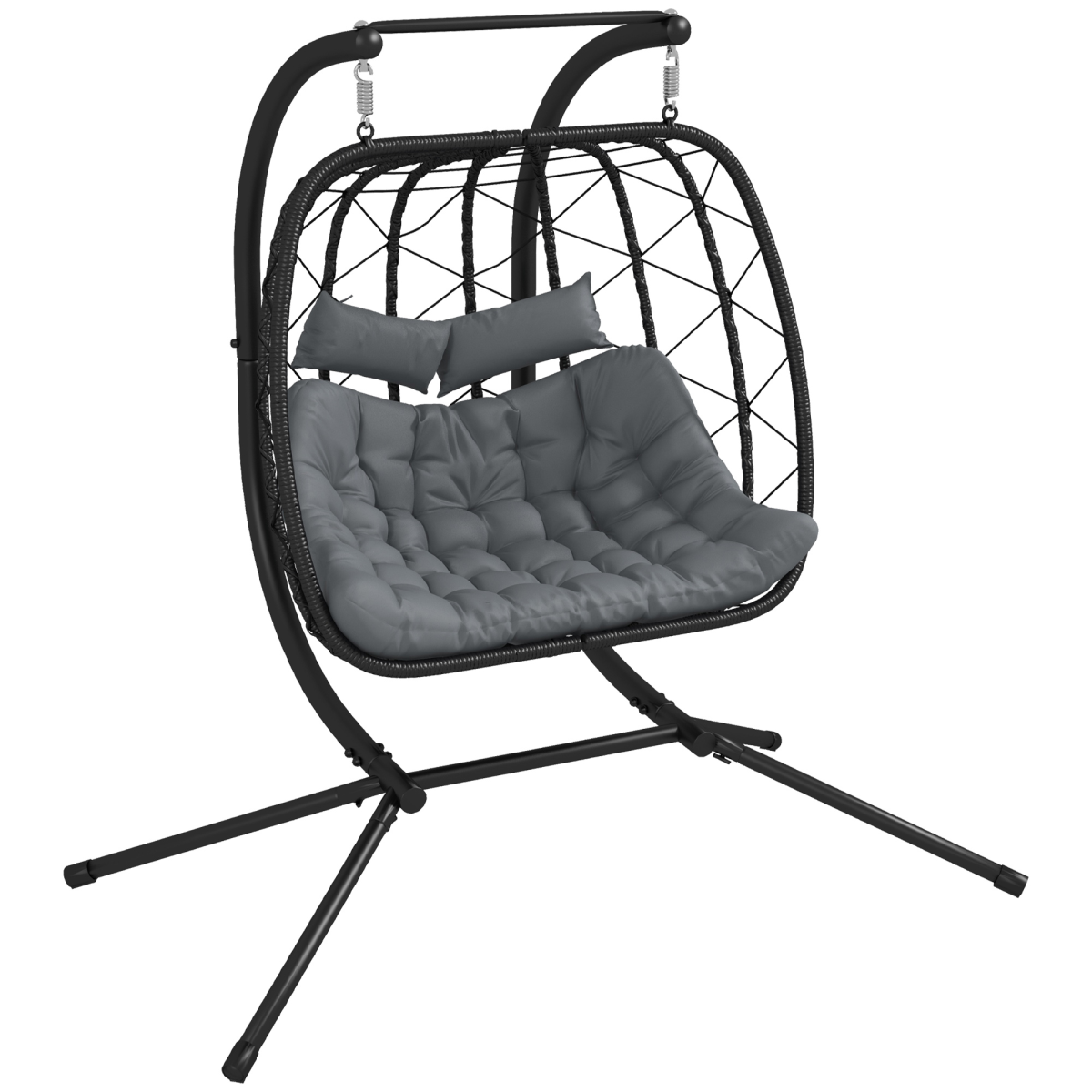 Outsunny Hanging Swing Chair with Thick Cushion, PE Wicker Patio Hanging Chair, Black