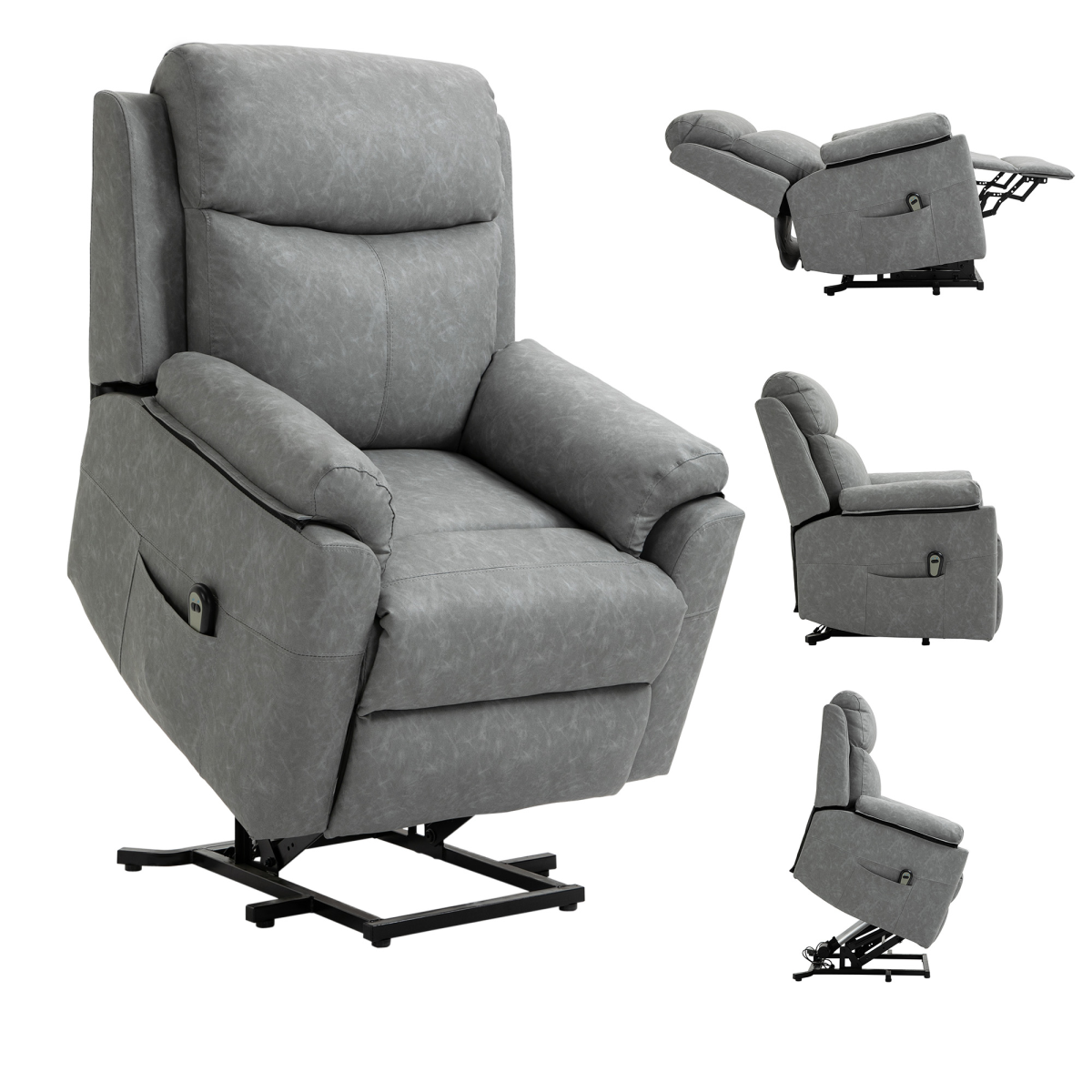 Electric Power Lift Recliner Chair with Remote Control, Grey Faux Leather