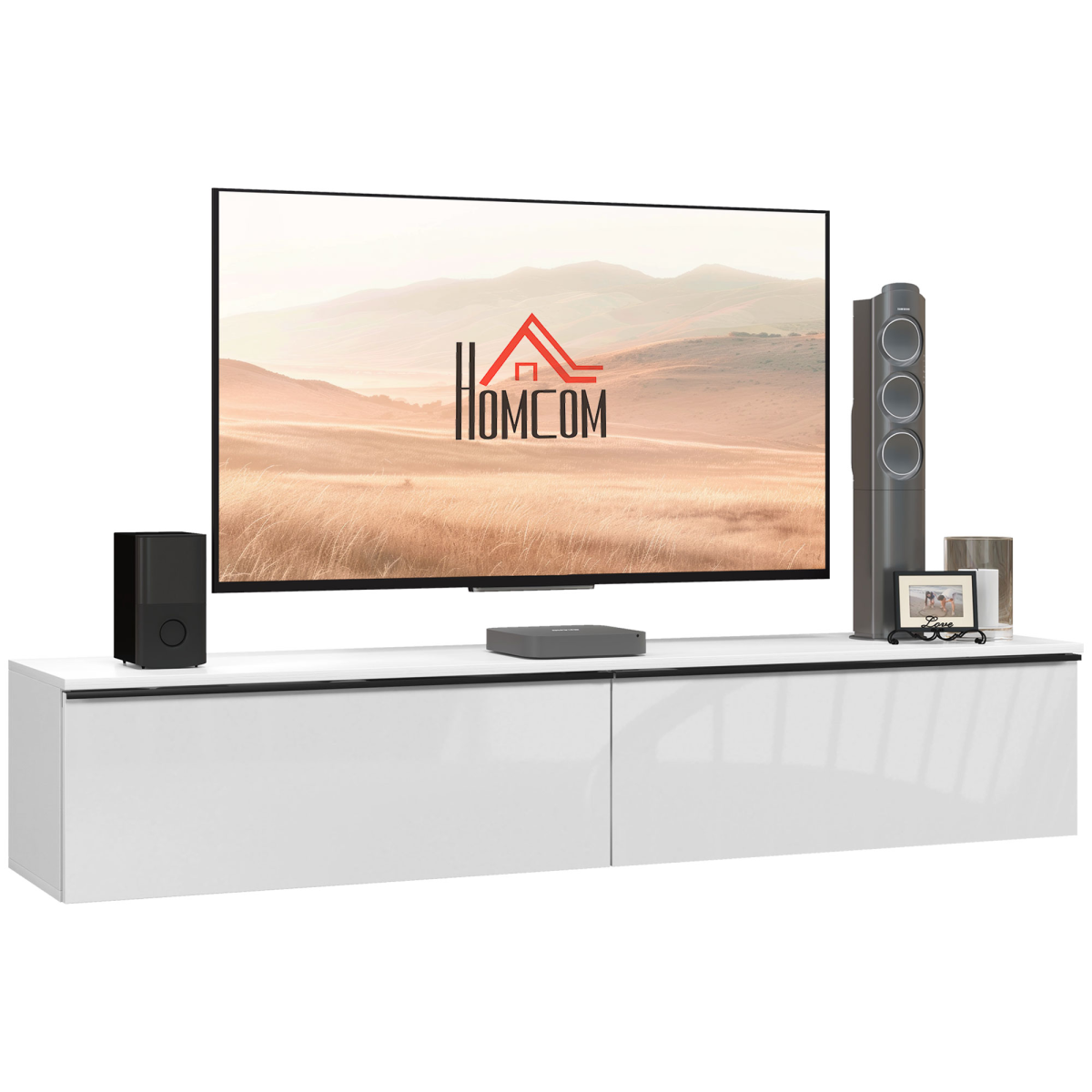 HOMCOM Wall Mounted Floating TV Stand with 2 Cupboards, White, for TVs up to 70