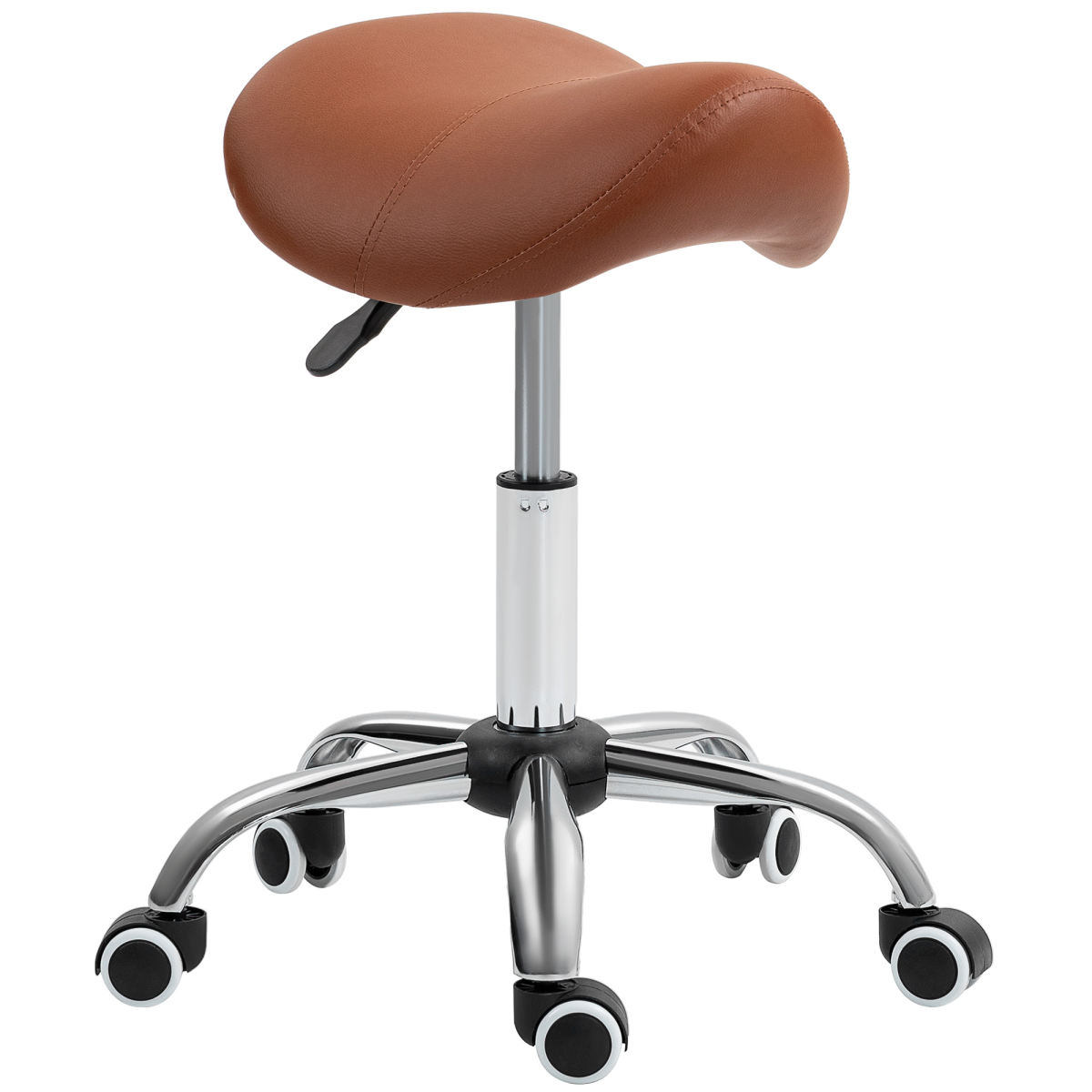 HOMCOM Adjustable Saddle Stool with Padded PU Leather Seat - Brown